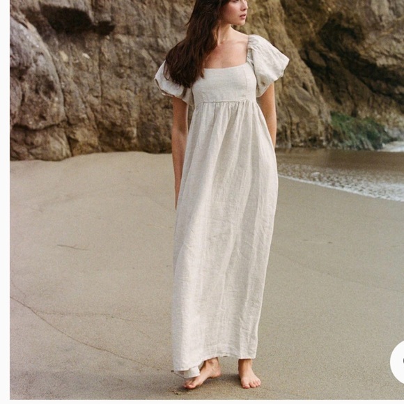 A.REN Candace 100% Linen Off White Maxi Dress - Picture 1 of 14